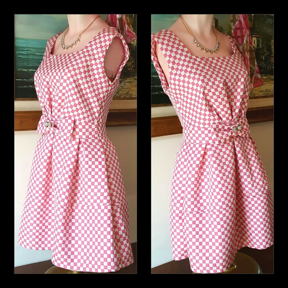 pink and white checkered dress